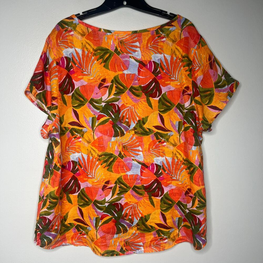 C&C California Leaf Print 100% Linen Tunic Size 1X Resort Beach Boho Relaxed - Picture 7 of 9